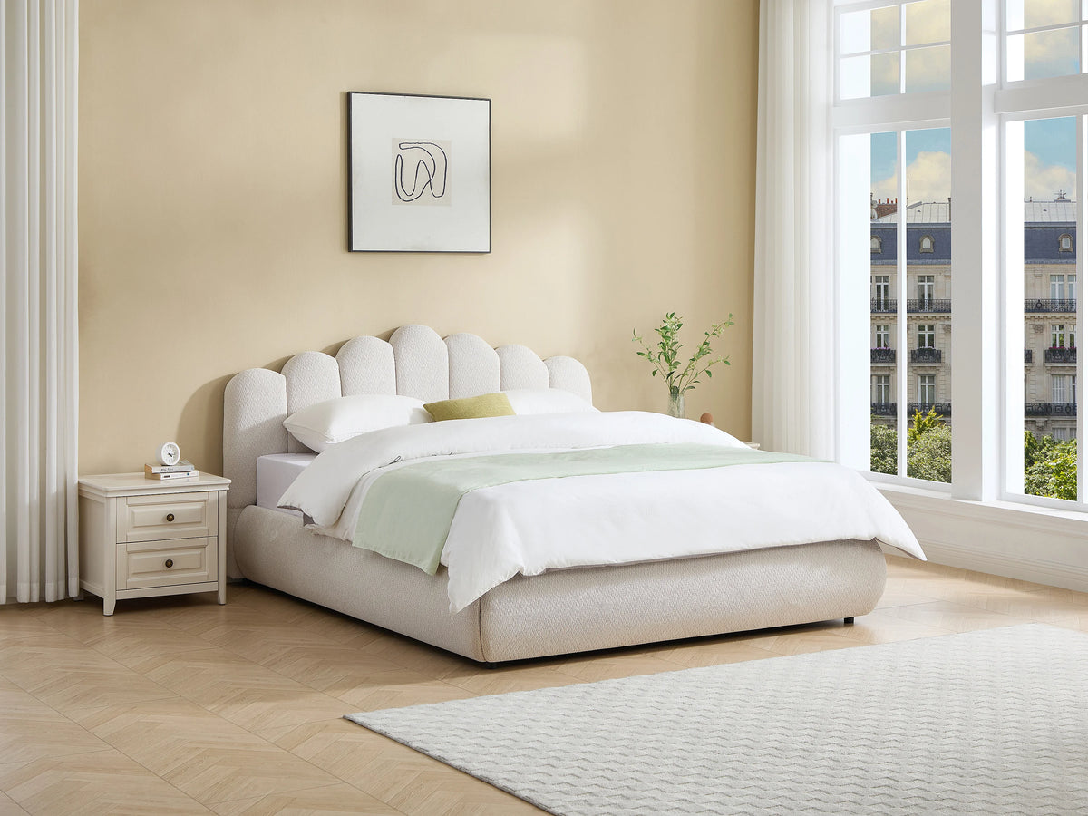 Lit Coffre 140x190 Tissu Beige - SILVATORA — vue 8