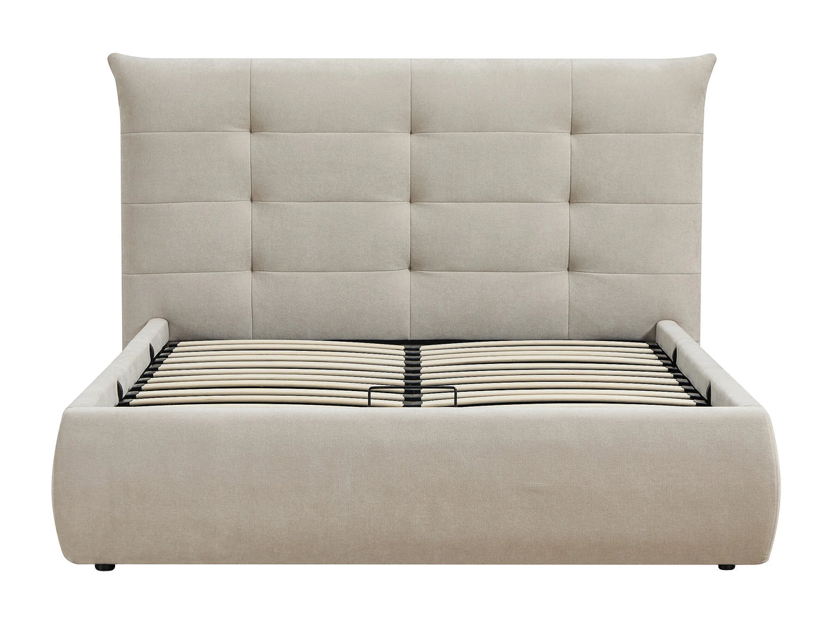 Lit Coffre 160x200 Tissu Beige Capitonné - DORMELINA — vue 4