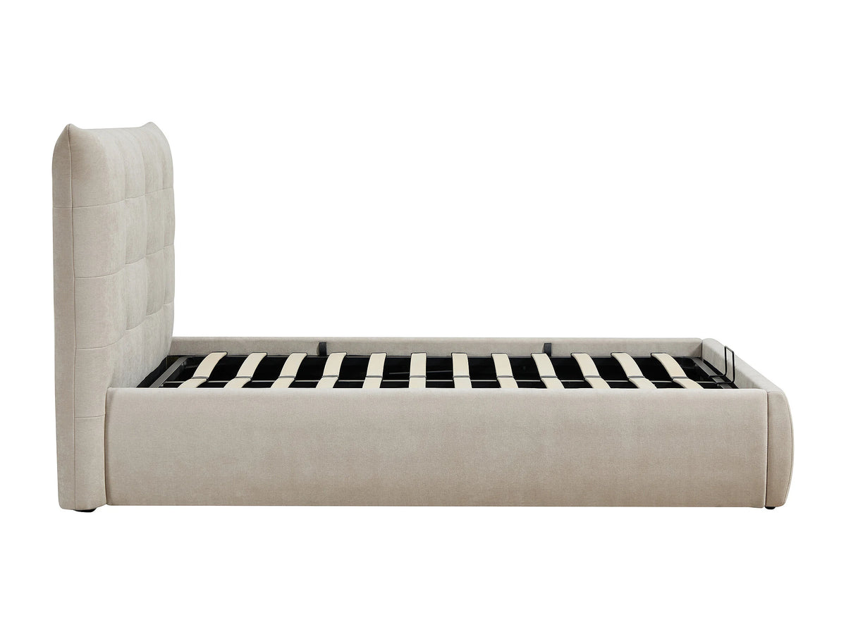 Lit Coffre 160x200 Tissu Beige Capitonné - DORMELINA — vue 6