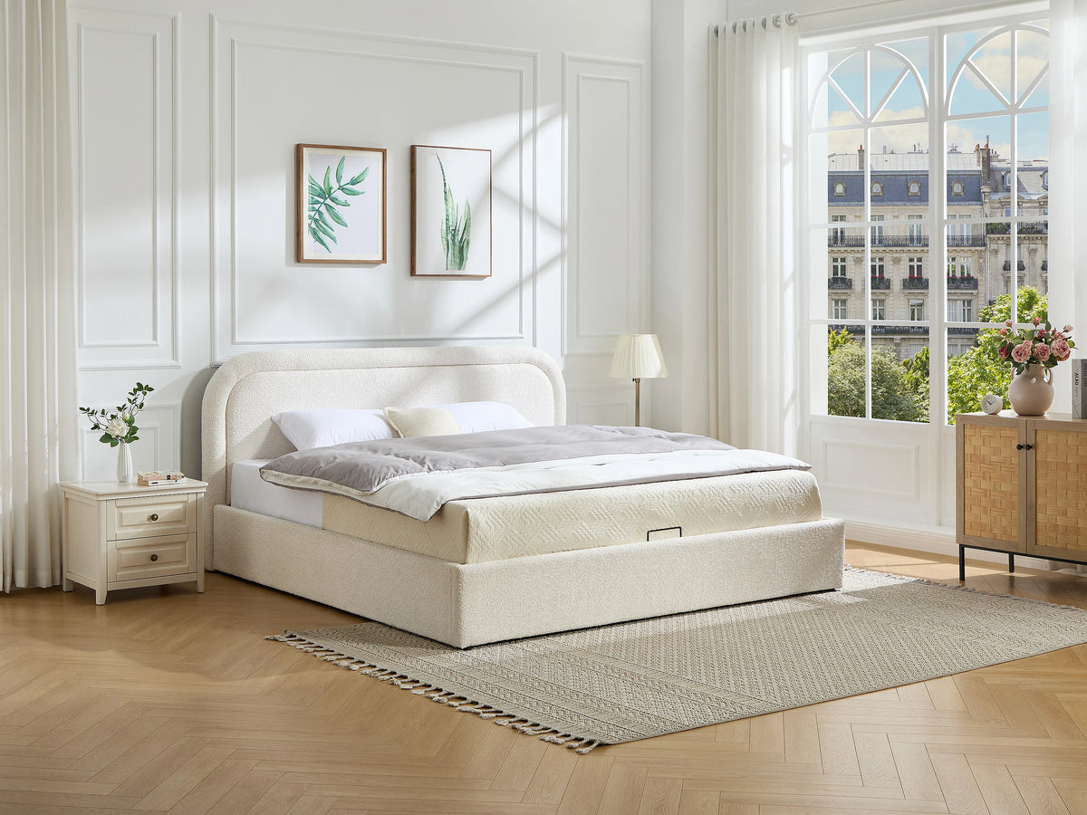 Lit Coffre 180x200 Tissu Bouclette Beige - FIDOZIA — vue 2