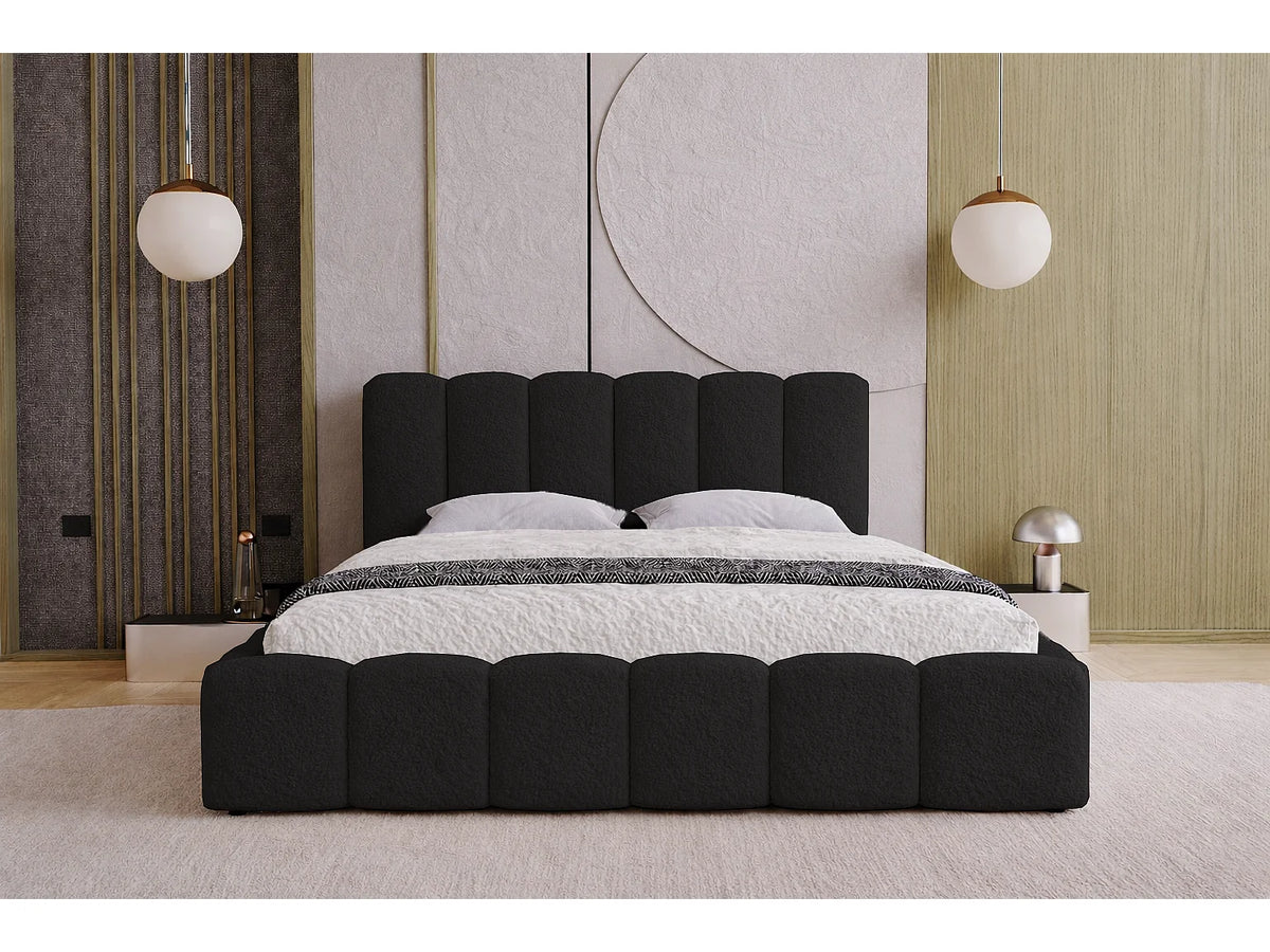Lit Coffre 200x200 Tissu Bouclette Noir