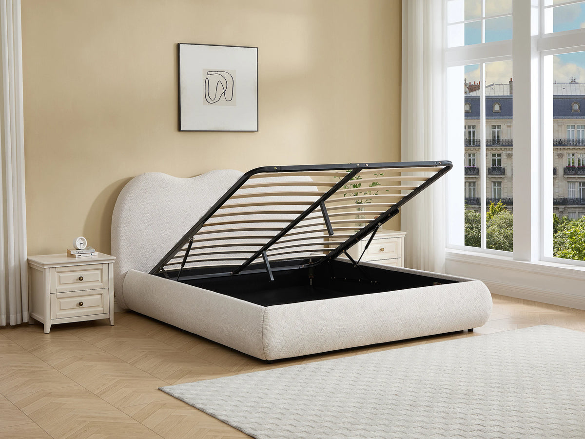 Lit Coffre 180x200 Tissu Beige - OBALESA — vue 2