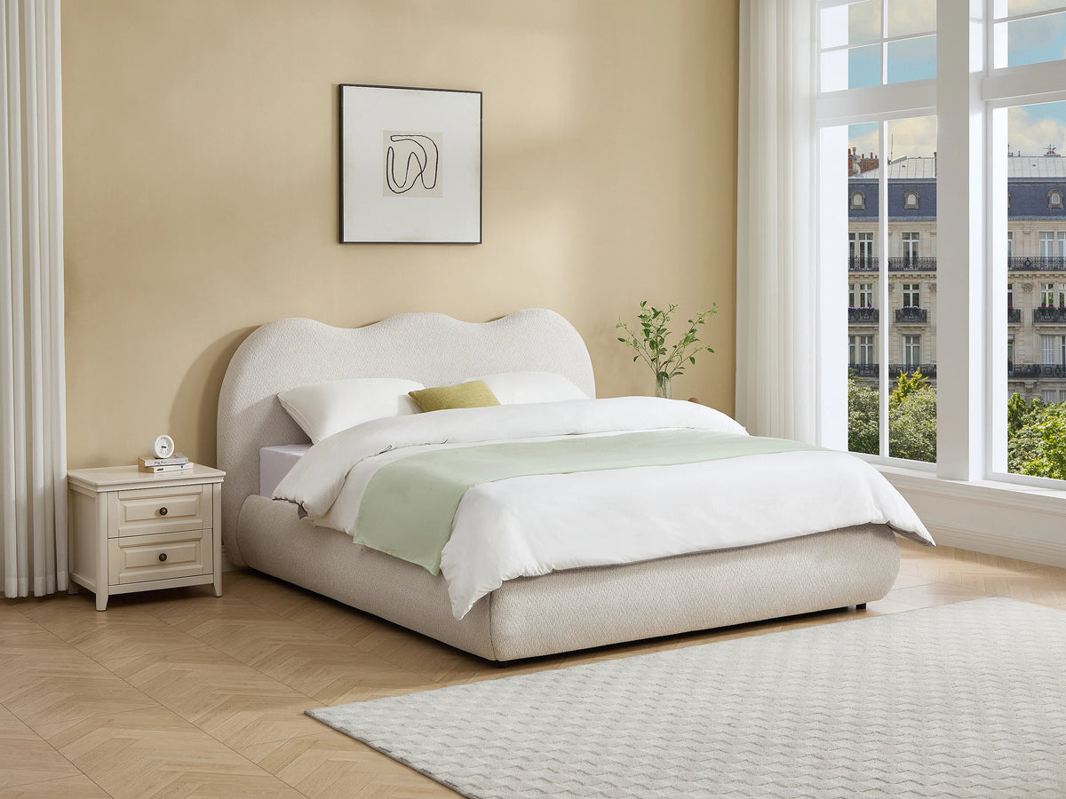 Lit Coffre 180x200 Tissu Beige - OBALESA