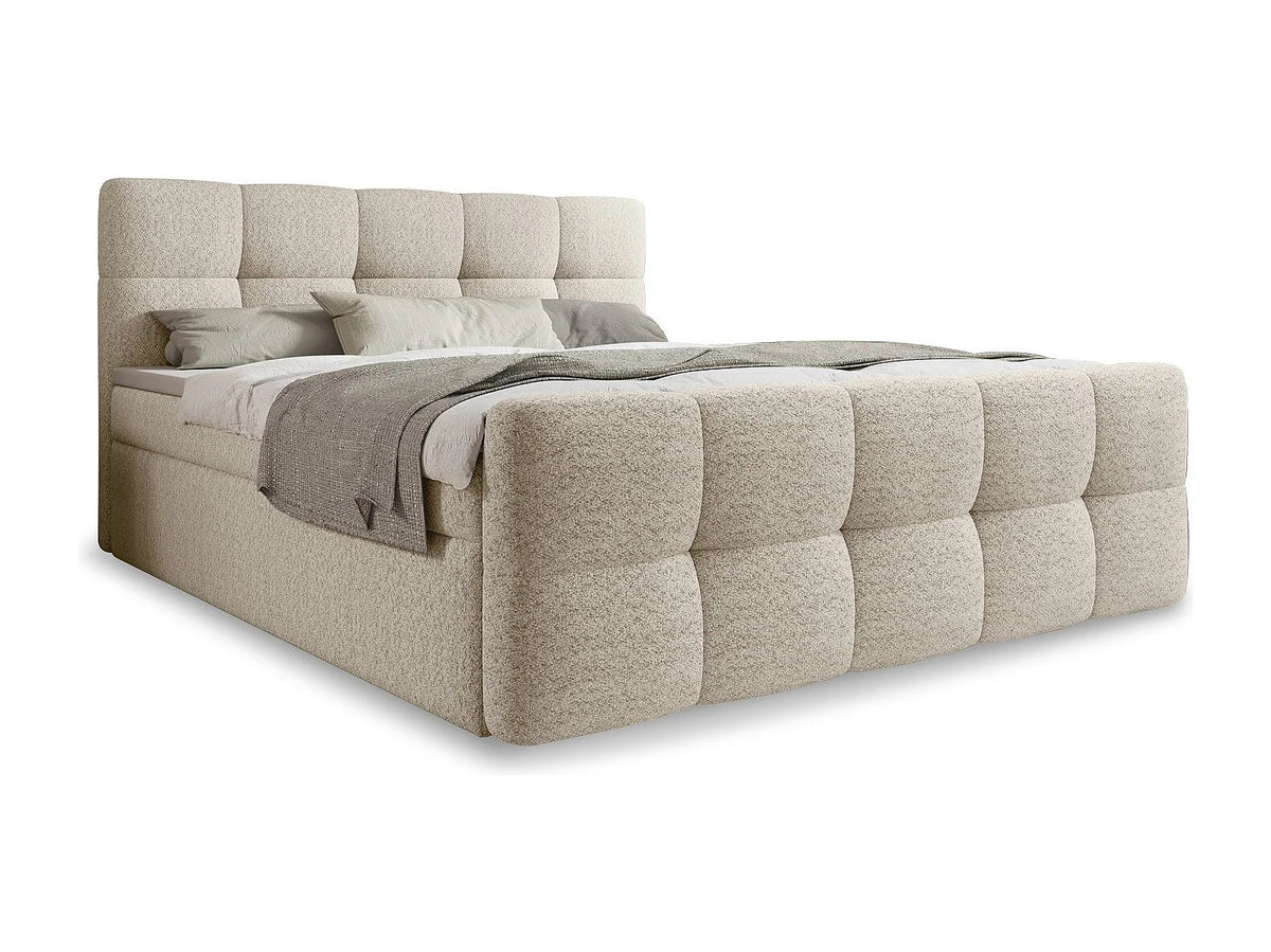 Lit Coffre 140x190 Tissu Bouclette Beige avec Matelas — vue 3