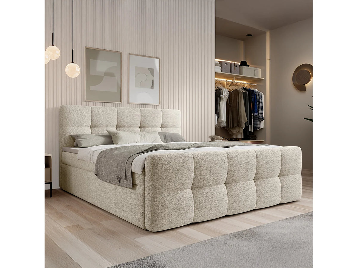Lit Coffre 140x190 Tissu Bouclette Beige avec Matelas — vue 4