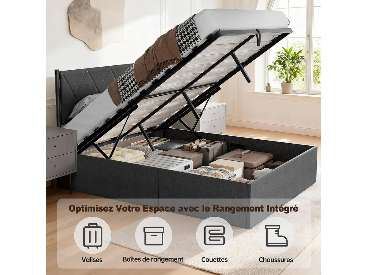 Lit Coffre 140x190 Bois Noir — vue 3