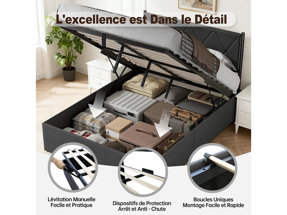 Lit Coffre 140x190 Bois Noir — vue 4