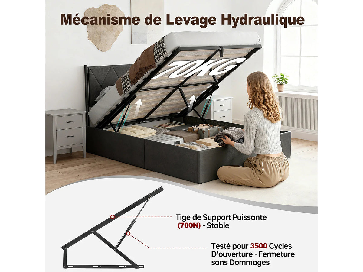 Lit Coffre 140x190 Bois Noir — vue 5