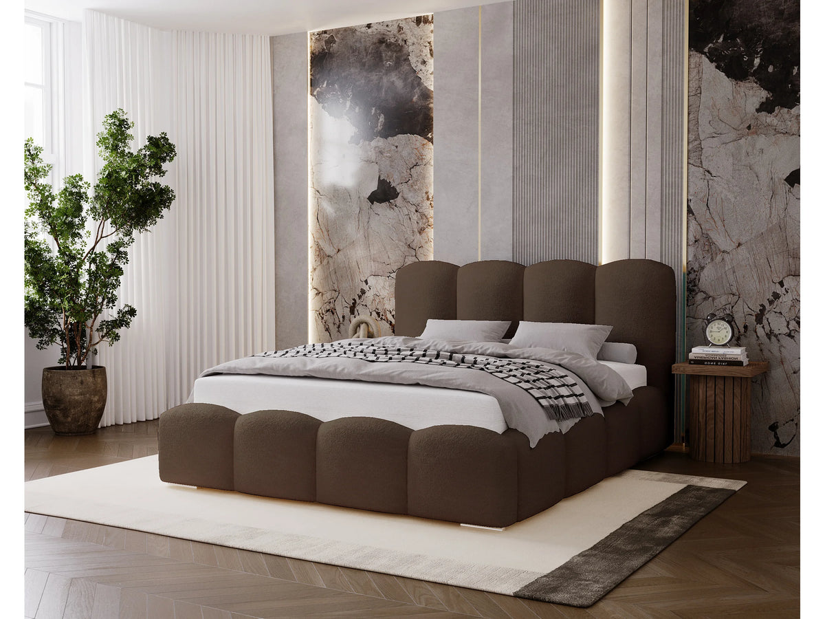 Lit Coffre 200x200 Tissu Bouclette Marron