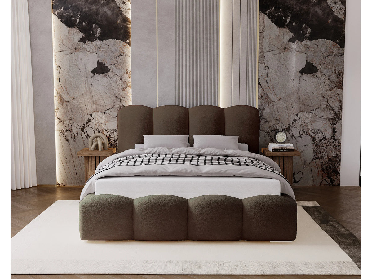 Lit Coffre 200x200 Tissu Bouclette Marron — vue 2