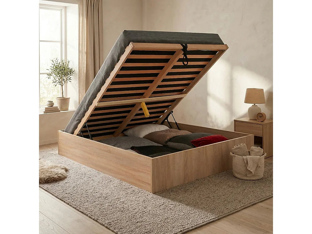 Lit Coffre 180x200 Bois Naturel clair