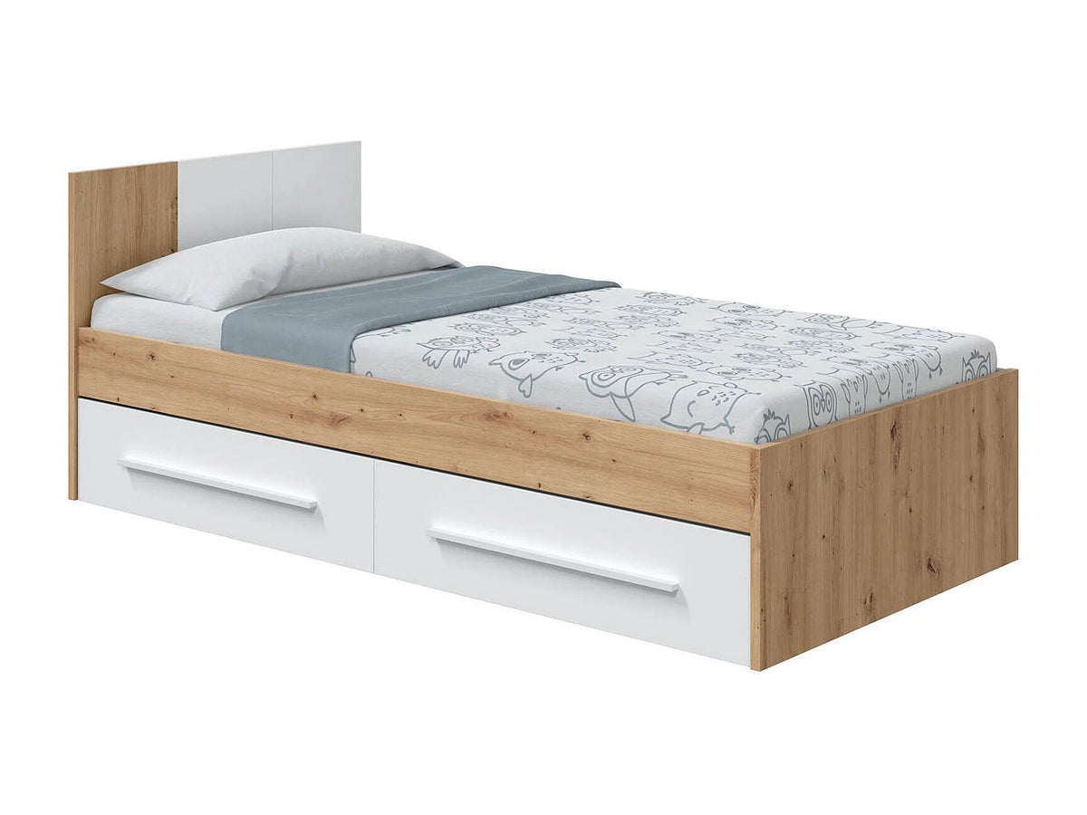 Lit Coffre 90x190 Bois Marron avec Tiroirs — vue 2