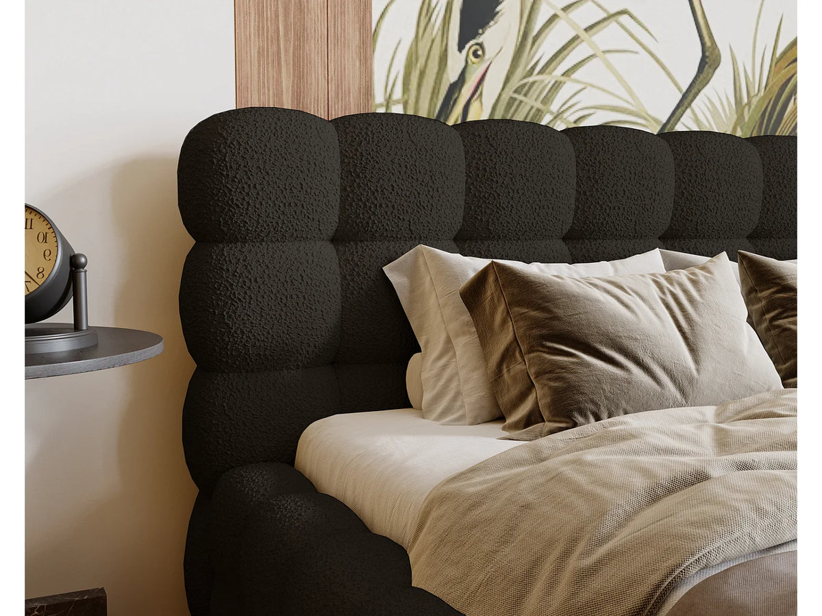 Lit Coffre 180x200 Tissu Bouclette Noir Capitonné — vue 4