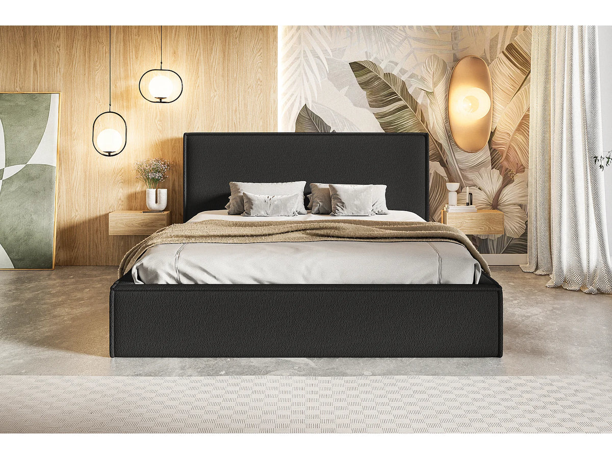 Lit Coffre 160x200 Tissu Bouclette Noir