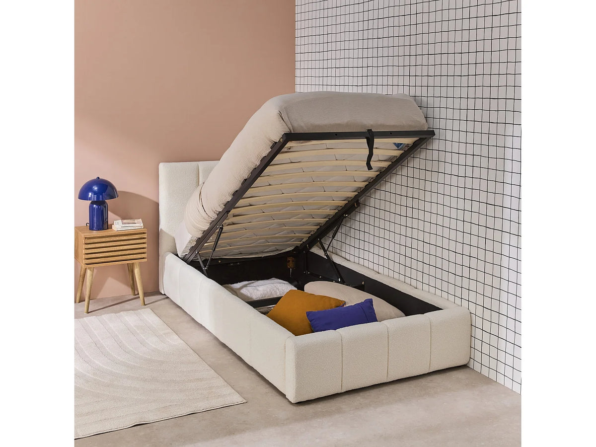 Lit Coffre 90x190 Tissu Bouclette Blanc — vue 3