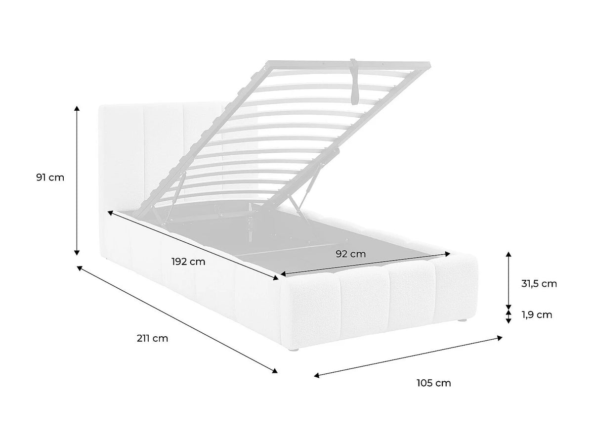 Lit Coffre 90x190 Tissu Bouclette Blanc — vue 8