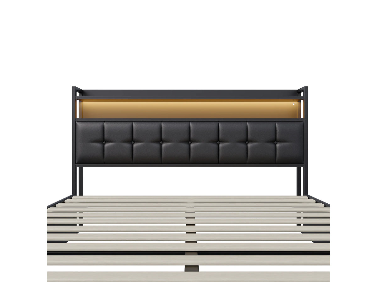 Lit Coffre 160x200 Simili Cuir Noir avec LED et Port USB — vue 6