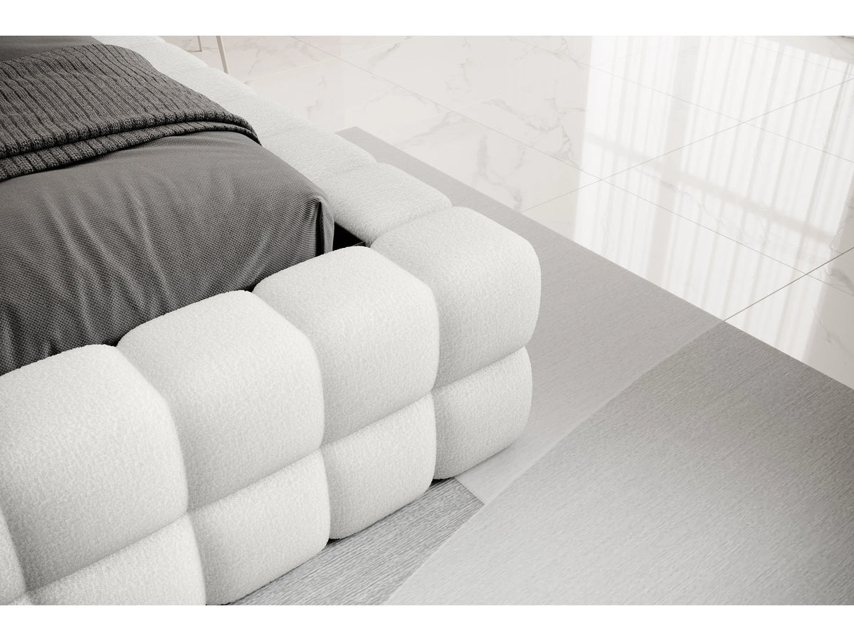 Lit Coffre 180x200 Tissu Bouclette Blanc Capitonné — vue 4