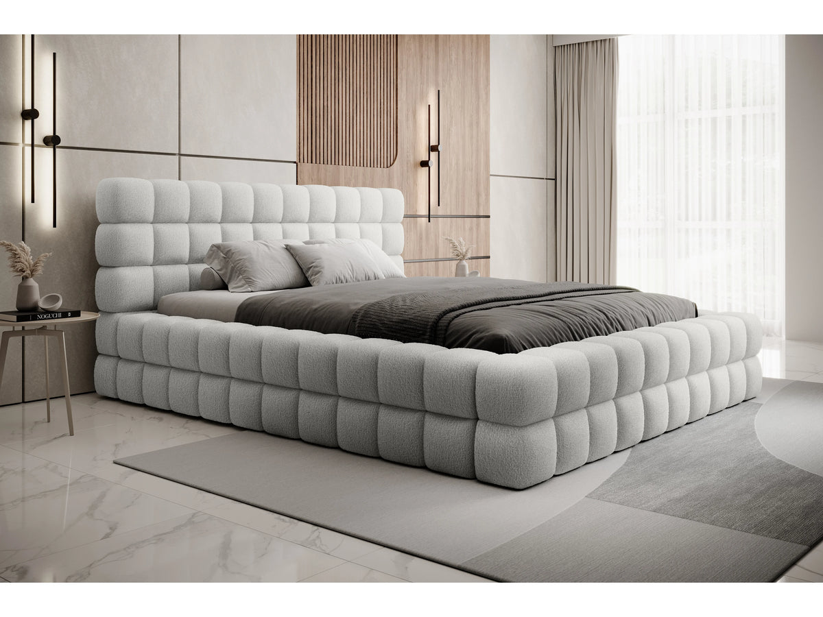 Lit Coffre 180x200 Tissu Bouclette Blanc Capitonné — vue 2