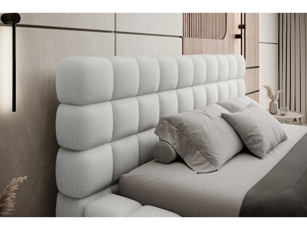 Lit Coffre 180x200 Tissu Bouclette Blanc Capitonné — vue 5