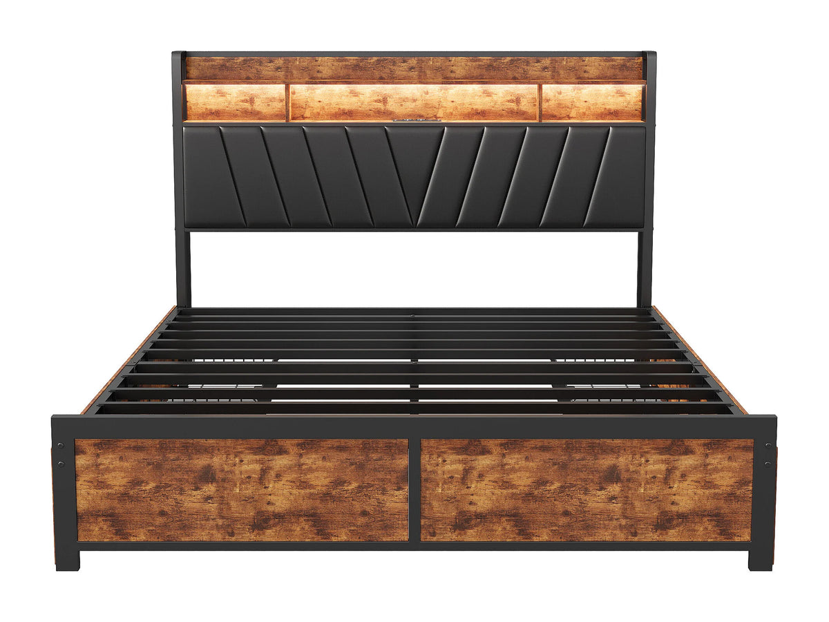 Lit Coffre 160x200 Simili Cuir Naturel foncé avec LED — vue 3