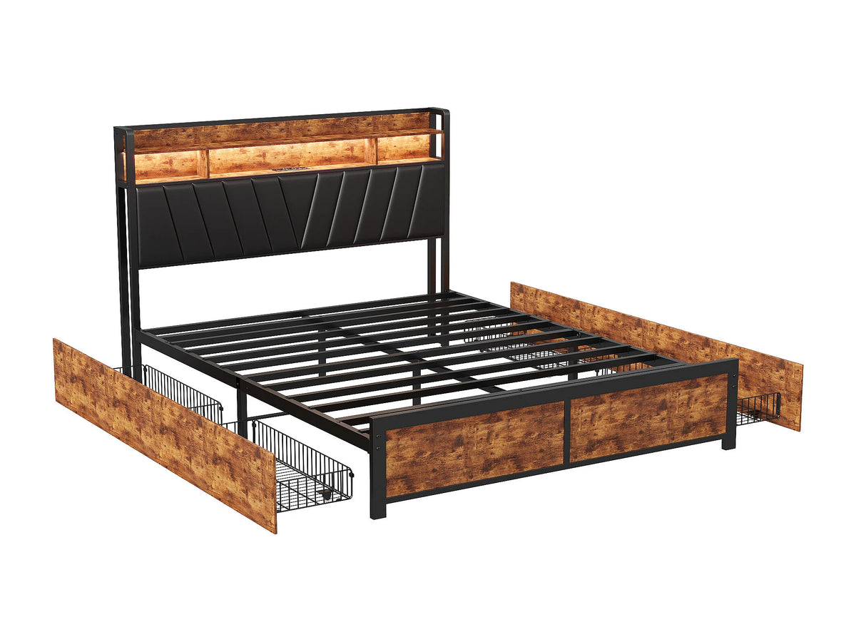 Lit Coffre 160x200 Simili Cuir Naturel foncé avec LED — vue 7