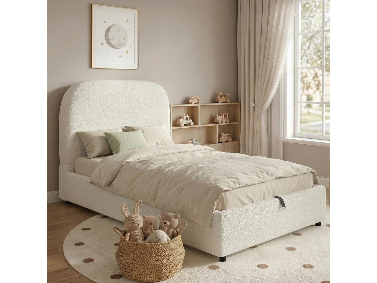 Lit Coffre 90x200 Tissu Bouclette Beige — vue 3