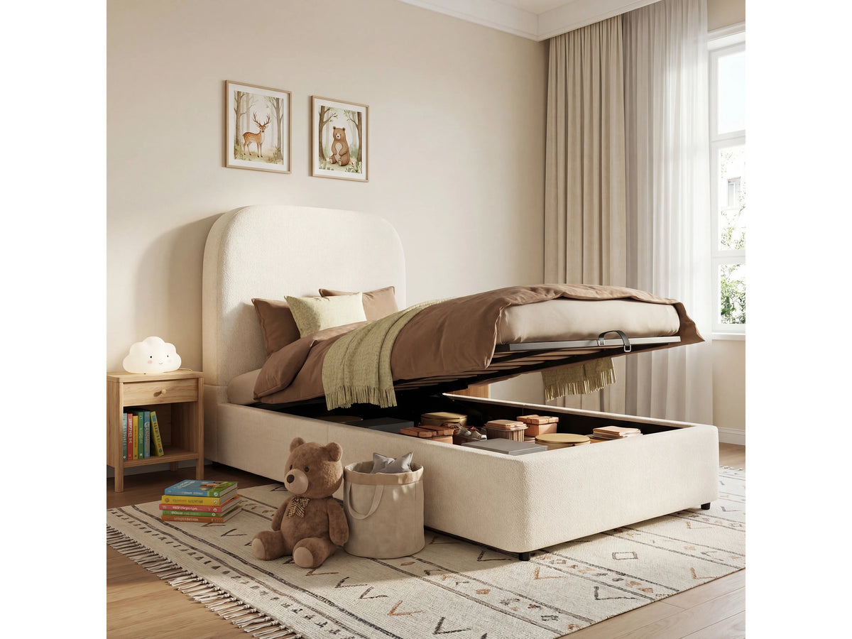 Lit Coffre 90x200 Tissu Bouclette Beige — vue 4