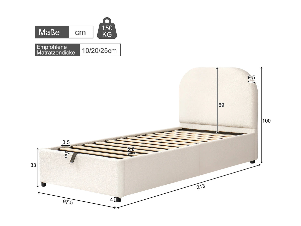 Lit Coffre 90x200 Tissu Bouclette Beige — vue 10