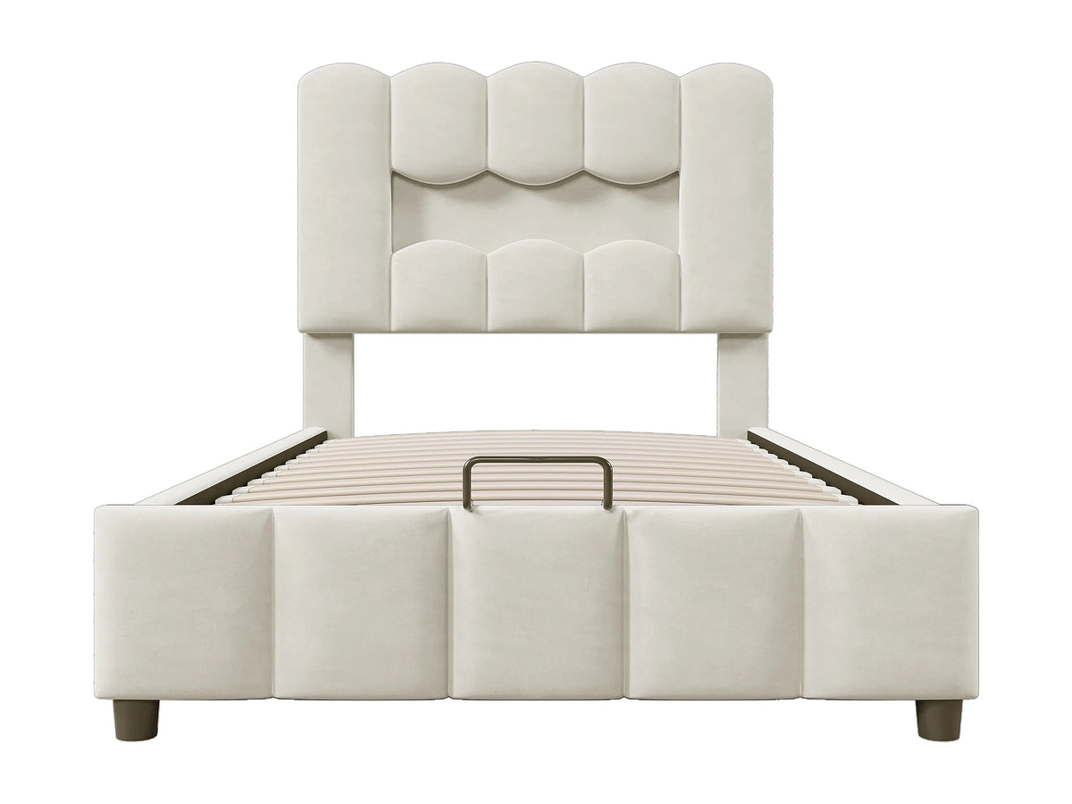 Lit Coffre 90x200 Velours Beige Capitonné avec LED — vue 4