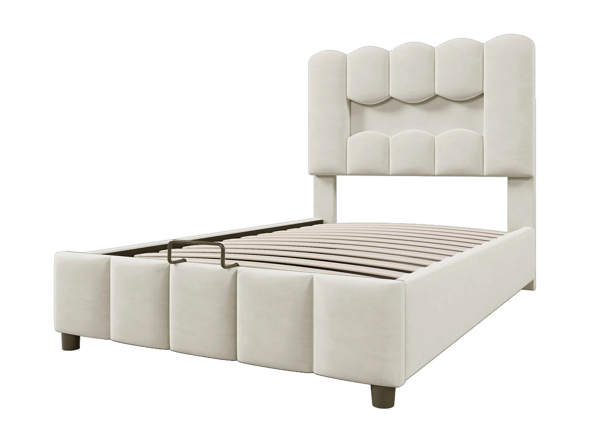Lit Coffre 90x200 Velours Beige Capitonné avec LED — vue 6