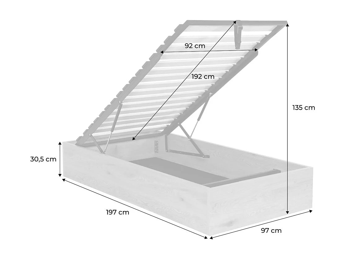 Lit Coffre 90x190 Bois Naturel foncé — vue 3