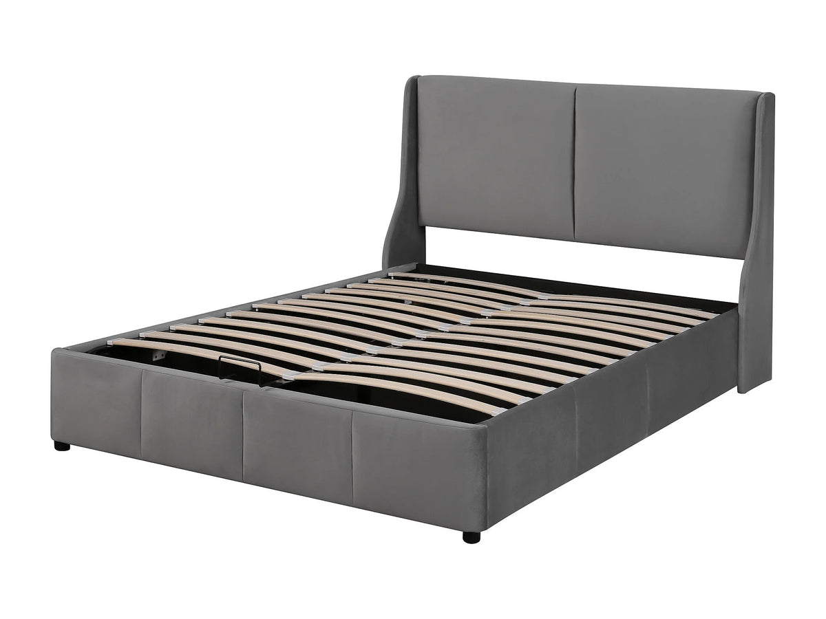 Lit Coffre 140x190 Velours Gris — vue 2