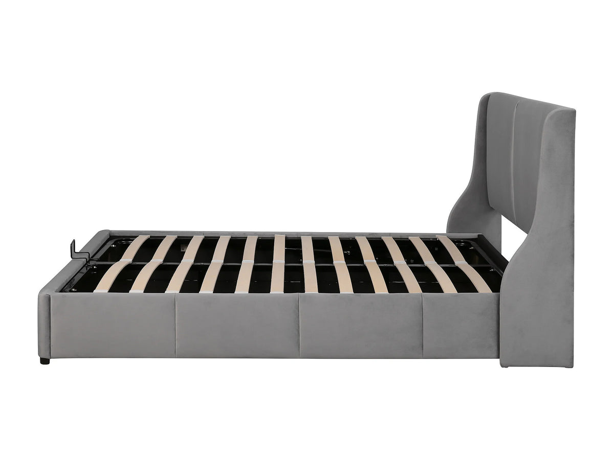 Lit Coffre 140x190 Velours Gris — vue 9