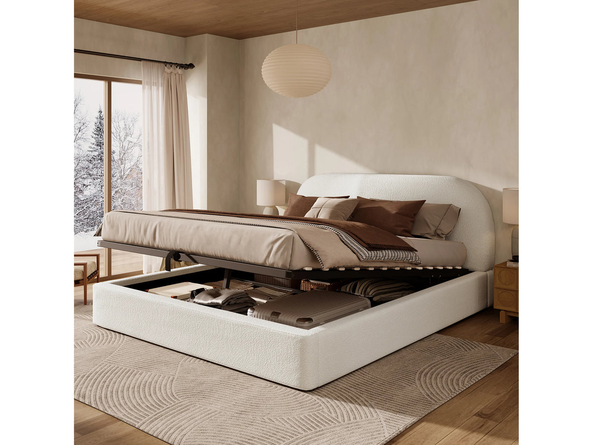 Lit Coffre 160x200 Tissu Bouclette Beige — vue 2