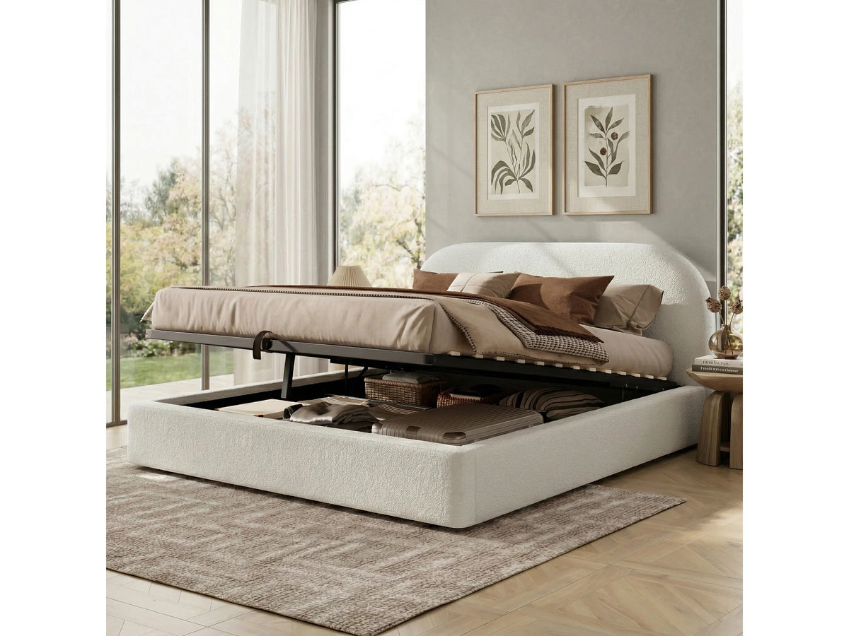 Lit Coffre 160x200 Tissu Bouclette Beige — vue 4