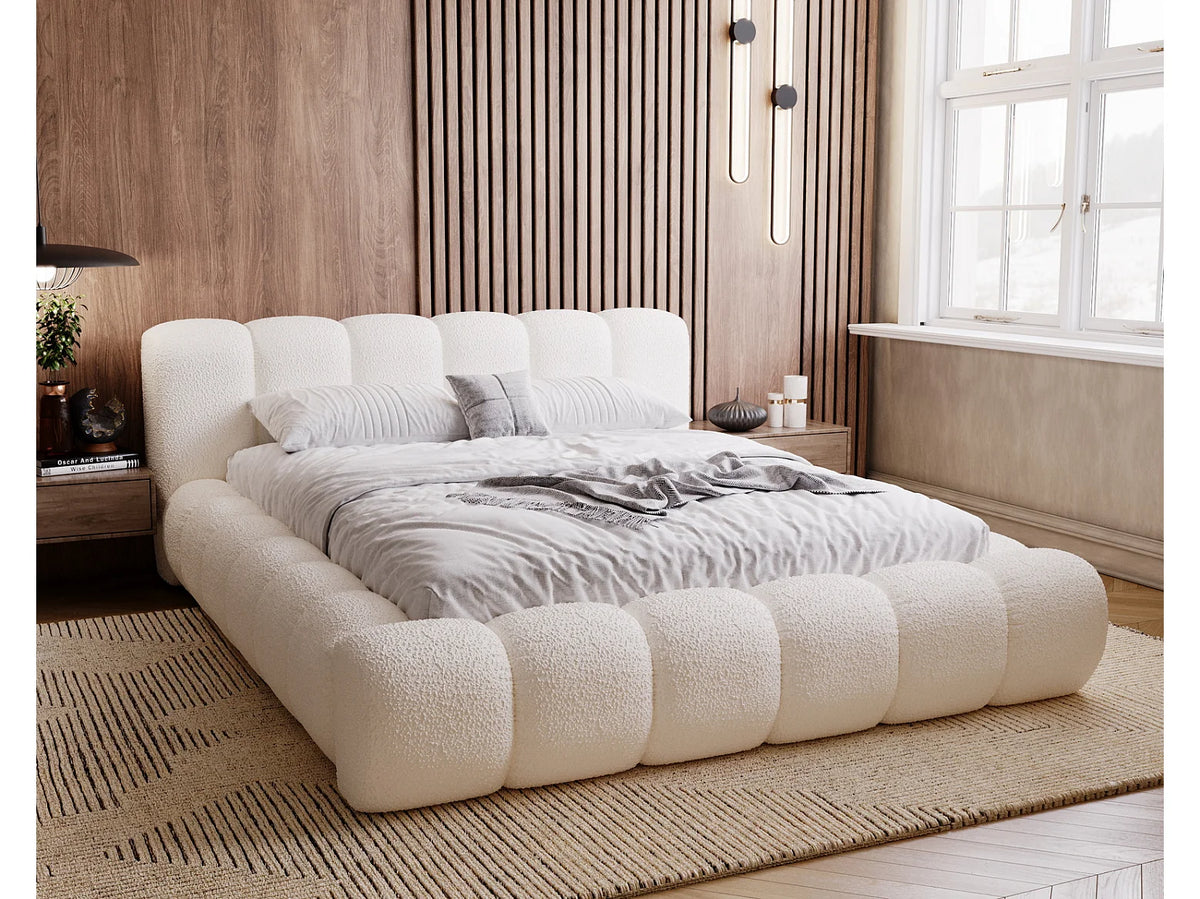 Lit Coffre 160x200 Tissu Bouclette Crème