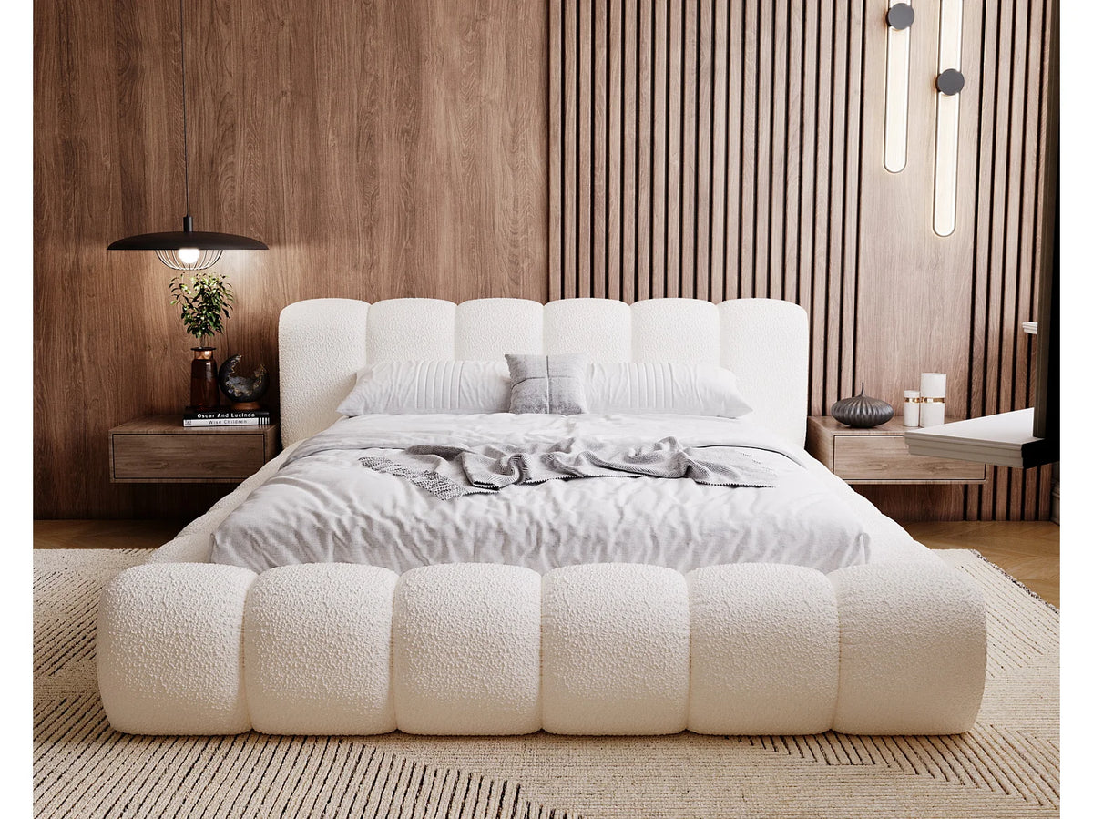 Lit Coffre 160x200 Tissu Bouclette Crème — vue 2