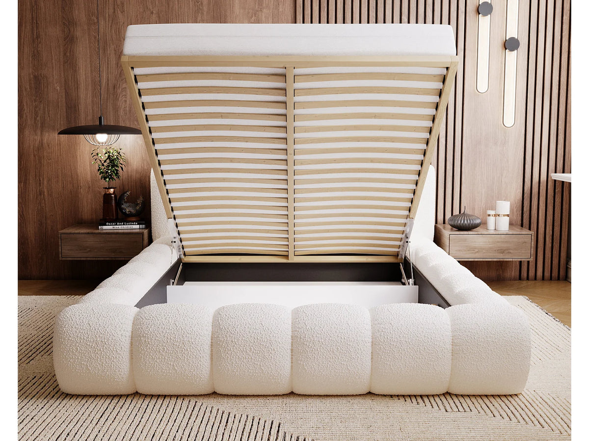 Lit Coffre 160x200 Tissu Bouclette Crème — vue 4