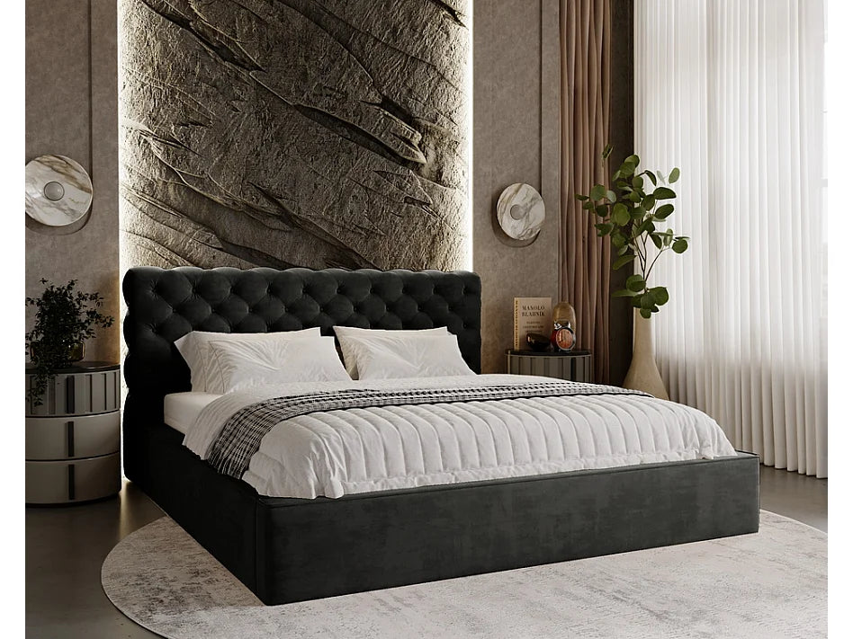 Lit Coffre 200x200 Velours Noir