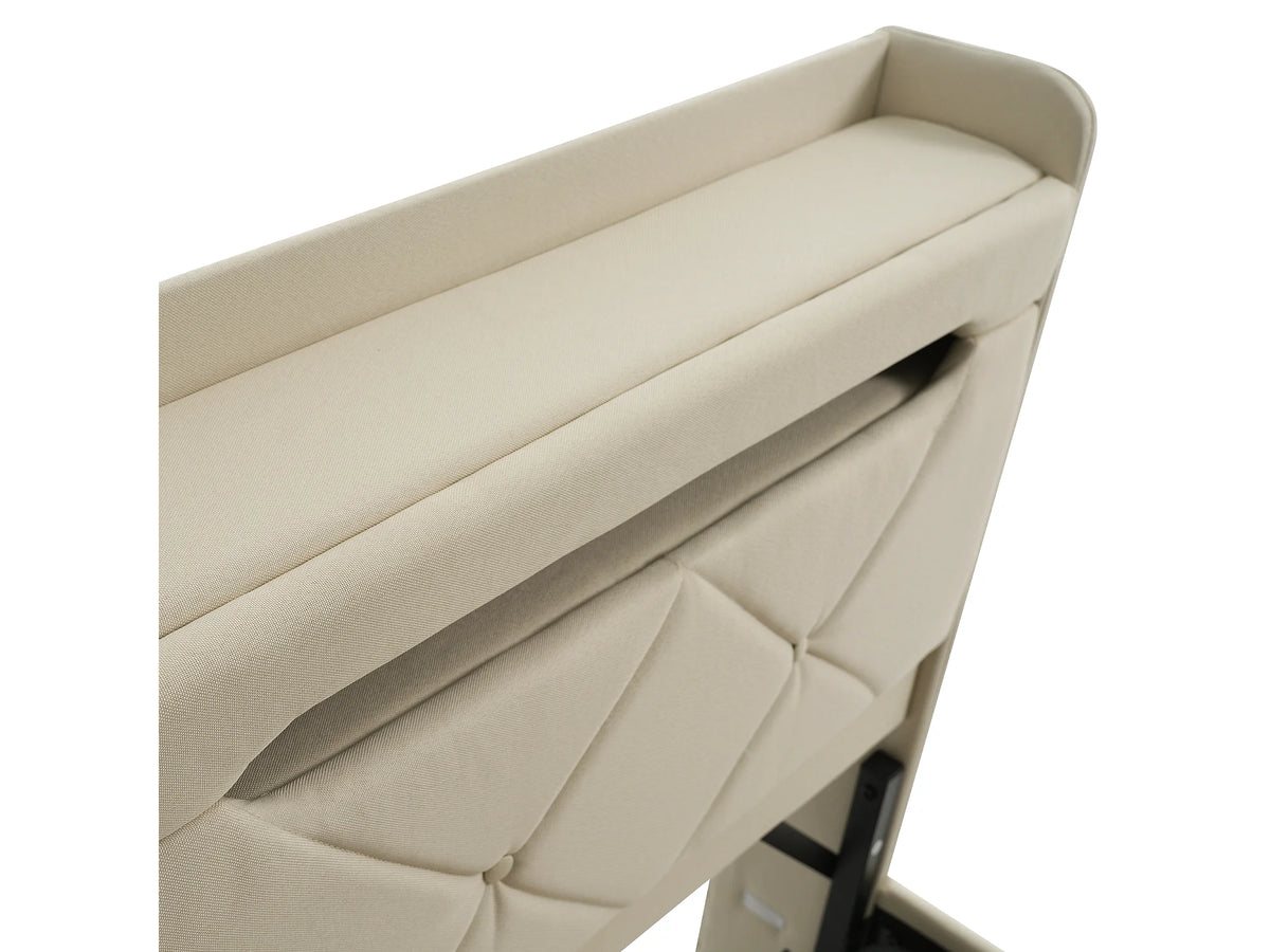 Lit Coffre 180x200 Tissu Lin Beige Capitonné avec Chevets, LED et Port USB — vue 9
