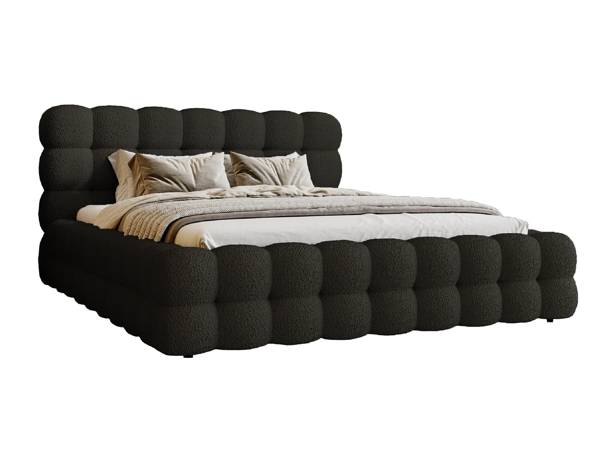Lit Coffre 180x200 Tissu Bouclette Noir Capitonné — vue 6