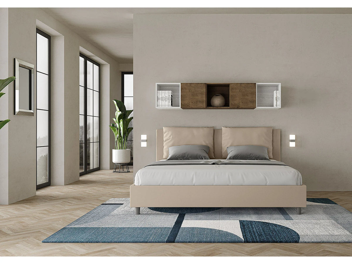 Lit Coffre 200x200 Simili Cuir Taupe Capitonné — vue 2