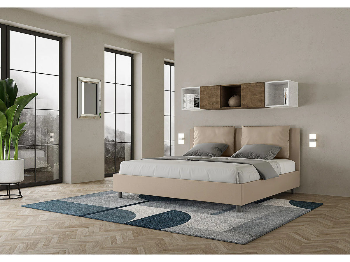 Lit Coffre 200x200 Simili Cuir Taupe Capitonné — vue 3