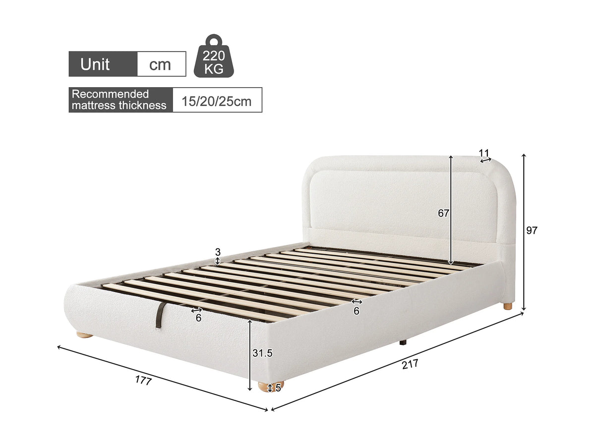 Lit Coffre 160x200 Tissu Bouclette Beige avec Chevets — vue 5