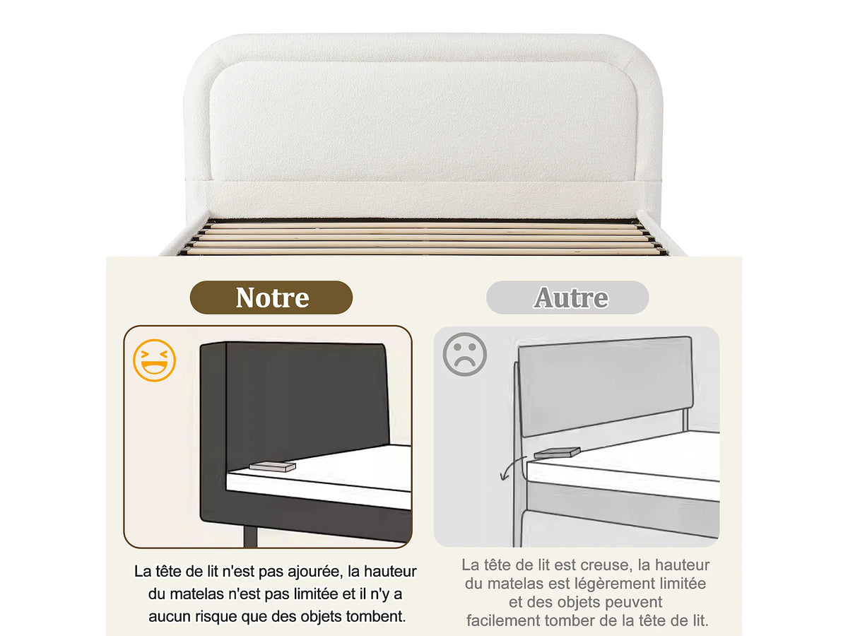 Lit Coffre 160x200 Tissu Bouclette Beige avec Chevets — vue 7