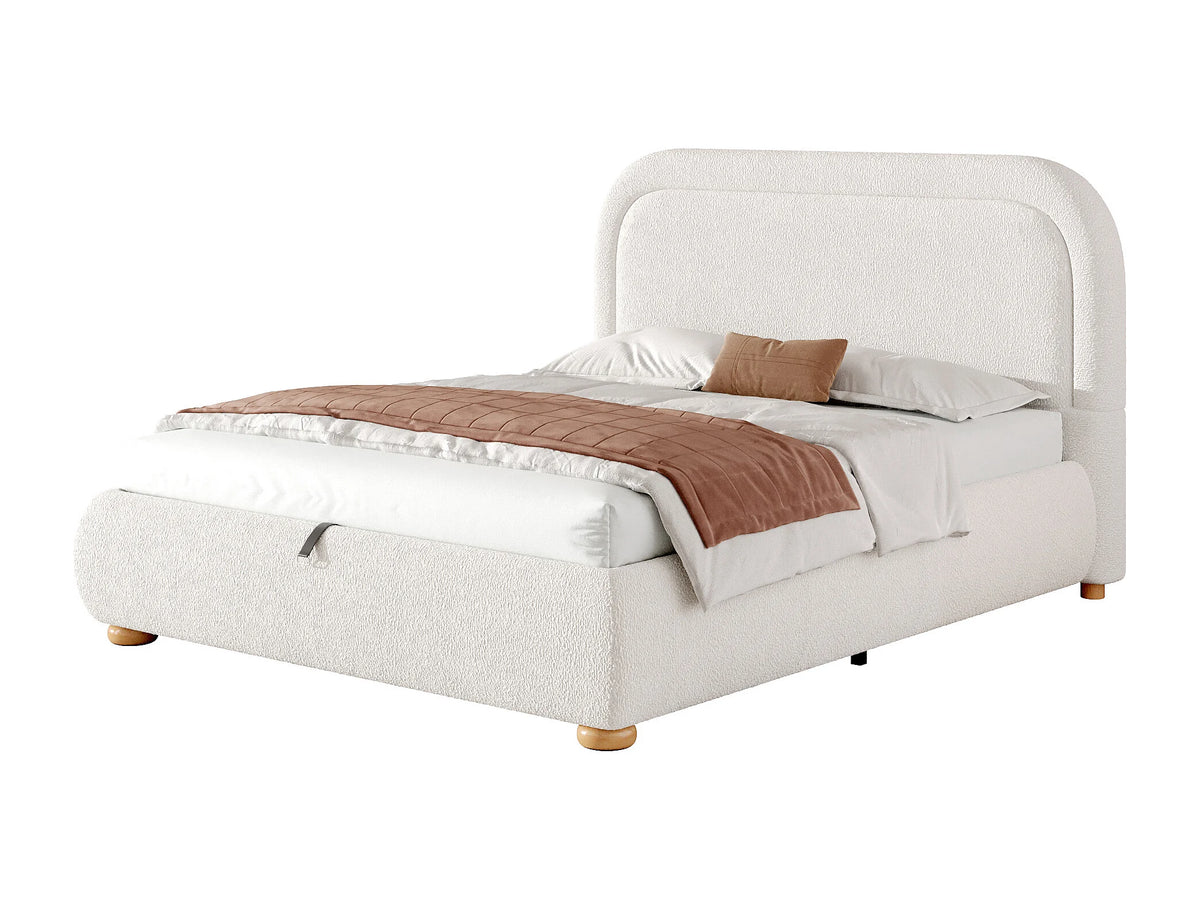 Lit Coffre 160x200 Tissu Bouclette Beige avec Chevets — vue 4