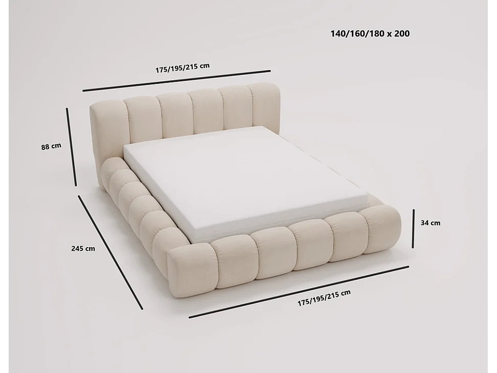 Lit Coffre 140x200 Tissu Chenille Marron avec Chevets — vue 7