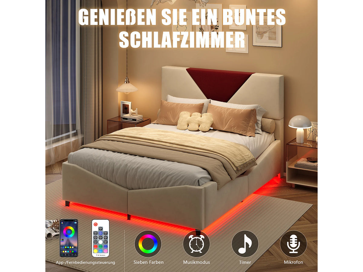 Lit Coffre 140x190 Velours Blanc avec LED — vue 2