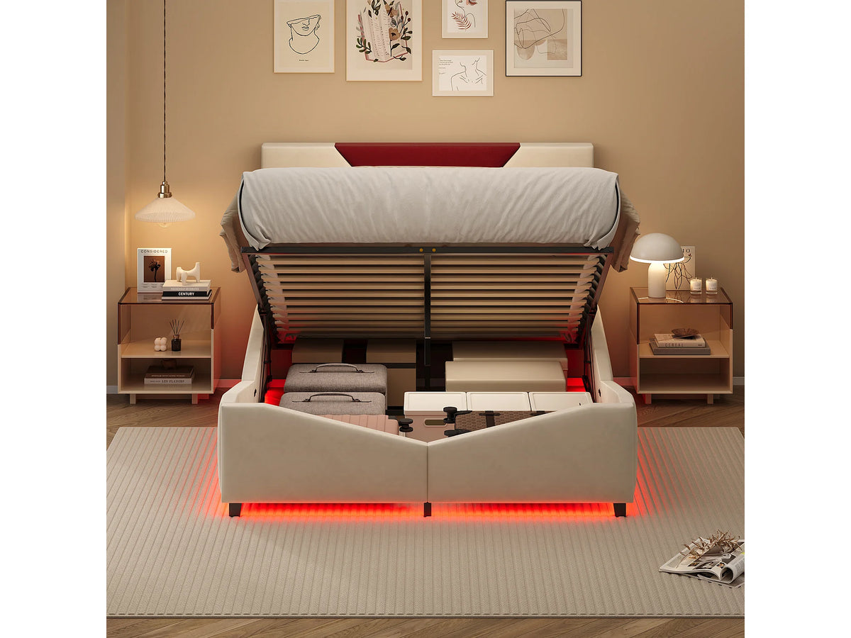 Lit Coffre 140x190 Velours Blanc avec LED — vue 4